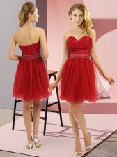  Mini Length Wine Red Homecoming Dress Tulle Sleeveless Beading