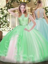 Deluxe Lace and Ruffles Sweet 16 Dresses Apple Green Backless Sleeveless Floor Length