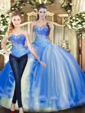 Beautiful Floor Length Ball Gowns Sleeveless Baby Blue Quinceanera Gown Lace Up
