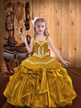  Floor Length Ball Gowns Sleeveless Gold Evening Gowns Lace Up