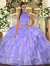  Beading and Ruffles 15th Birthday Dress Lavender Side Zipper Sleeveless Floor Length