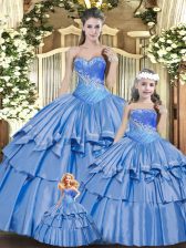  Baby Blue Sleeveless Beading and Ruffles Floor Length Ball Gown Prom Dress