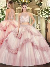  Baby Pink Zipper Quinceanera Dresses Beading and Appliques Sleeveless Floor Length