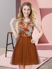 Smart Tulle Scoop Sleeveless Side Zipper Lace Dama Dress in Rust Red