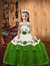  Ball Gowns Kids Pageant Dress Olive Green Straps Organza Sleeveless Floor Length Lace Up