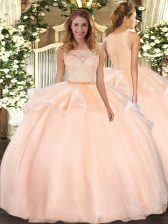 Adorable Scoop Sleeveless Clasp Handle Vestidos de Quinceanera Peach Organza