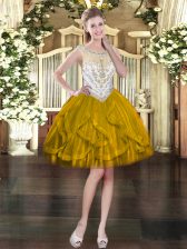 Hot Sale Sleeveless Tulle Mini Length Zipper in Olive Green with Beading and Ruffles