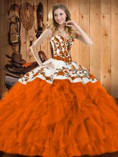 Best Floor Length Lace Up Sweet 16 Quinceanera Dress Rust Red for Military Ball and Sweet 16 and Quinceanera with Embroidery and Ruffles