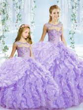 Edgy Lavender Ball Gowns Beading and Ruffles Quinceanera Gowns Lace Up Organza Sleeveless Floor Length