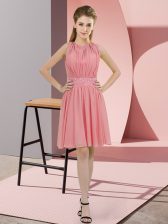  Scoop Sleeveless Zipper Dama Dress for Quinceanera Watermelon Red Chiffon