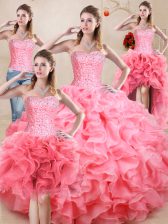  Organza Sleeveless Floor Length 15 Quinceanera Dress and Beading and Ruffles and Ruching