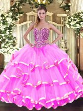 High Class Floor Length Rose Pink Sweet 16 Quinceanera Dress Sweetheart Sleeveless Lace Up