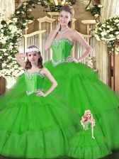 Simple Sleeveless Lace Up Floor Length Beading and Ruffled Layers Ball Gown Prom Dress