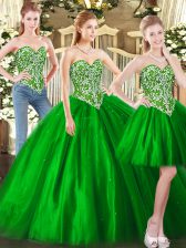 Delicate Sleeveless Lace Up Floor Length Beading Ball Gown Prom Dress