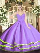  Spaghetti Straps Sleeveless Zipper Quinceanera Gowns Lavender Organza