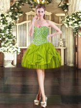 Hot Selling Sleeveless Lace Up Mini Length Beading and Ruffles 
