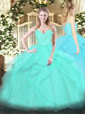 Aqua Blue Spaghetti Straps Neckline Ruffles 15 Quinceanera Dress Sleeveless Zipper