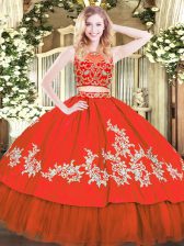  Two Pieces Sweet 16 Dresses Red Scoop Tulle Sleeveless Floor Length Zipper