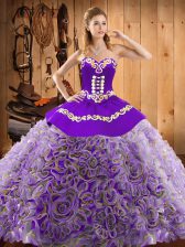 Great Multi-color Ball Gowns Sweetheart Sleeveless Satin and Fabric With Rolling Flowers With Train Sweep Train Lace Up Embroidery Sweet 16 Quinceanera Dress