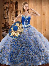 Free and Easy Sleeveless Sweep Train Lace Up With Train Embroidery Quinceanera Gowns