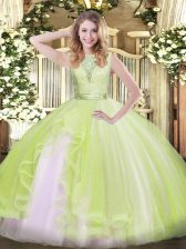  Scoop Sleeveless Backless 15th Birthday Dress Yellow Green Organza