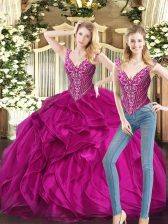 Free and Easy Fuchsia Sleeveless Floor Length Ruffles Lace Up Quinceanera Gown