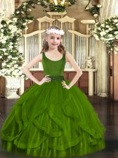  Olive Green Sleeveless Tulle Zipper Girls Pageant Dresses for Party and Quinceanera