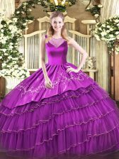  Purple 15th Birthday Dress Sweet 16 with Beading and Embroidery Scoop Sleeveless Side Zipper