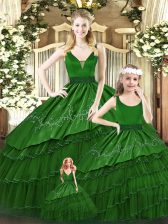 Unique Organza Sleeveless Floor Length Sweet 16 Quinceanera Dress and Beading and Embroidery and Ruffled Layers