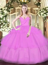  Lilac Zipper Spaghetti Straps Ruffled Layers Quinceanera Dress Organza Sleeveless