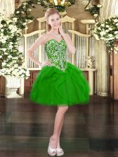  Sleeveless Lace Up Mini Length Beading and Ruffles 