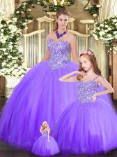  Eggplant Purple Ball Gowns Sweetheart Sleeveless Tulle Floor Length Lace Up Beading Quinceanera Dress