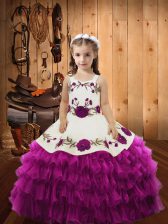  Sleeveless Embroidery and Ruffled Layers Lace Up Kids Pageant Dress
