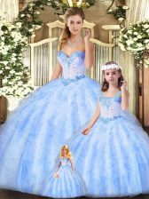Traditional Lavender Lace Up Sweetheart Beading and Ruffles Vestidos de Quinceanera Organza Sleeveless