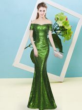  Sequined Zipper Off The Shoulder Short Sleeves Floor Length Dress for Prom Sequins