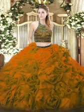 Graceful Sleeveless Lace Up Floor Length Beading and Ruffles Sweet 16 Quinceanera Dress