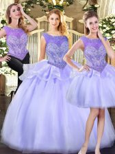 Flare Lavender Sleeveless Beading Floor Length 15 Quinceanera Dress