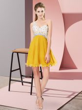 Suitable Gold Criss Cross One Shoulder Beading Homecoming Dress Chiffon Sleeveless