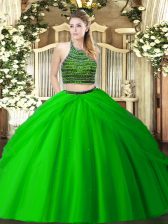  Floor Length Two Pieces Sleeveless Green Sweet 16 Quinceanera Dress Zipper