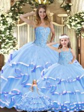 Superior Lavender Ball Gowns Beading and Ruffled Layers Ball Gown Prom Dress Lace Up Organza Sleeveless Floor Length
