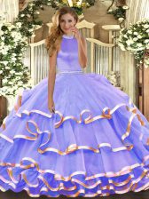  Floor Length Lavender Vestidos de Quinceanera Halter Top Sleeveless Backless