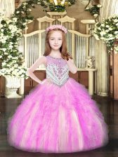 Superior Ball Gowns Kids Formal Wear Lilac Scoop Organza Sleeveless Floor Length Zipper