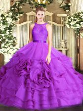 Free and Easy Eggplant Purple 15 Quinceanera Dress Military Ball and Sweet 16 and Quinceanera with Lace Scoop Sleeveless Lace Up