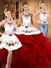 Shining Sleeveless Lace Up Floor Length Embroidery and Ruffles Sweet 16 Quinceanera Dress