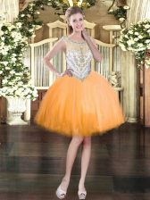  Orange Tulle Zipper Sleeveless Mini Length Beading