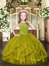  Olive Green Zipper Kids Formal Wear Beading and Ruffles Sleeveless Floor Length