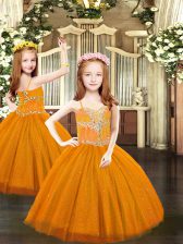  Tulle Sleeveless Floor Length Little Girl Pageant Dress and Beading