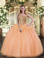 Fancy Peach Lace Up Sweetheart Beading and Ruffles 15 Quinceanera Dress Tulle Sleeveless