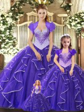  Ball Gowns Vestidos de Quinceanera Purple Scoop Tulle Sleeveless Floor Length Lace Up