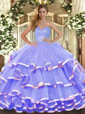 High Quality Lavender Sleeveless Ruffled Layers Floor Length Quinceanera Gowns